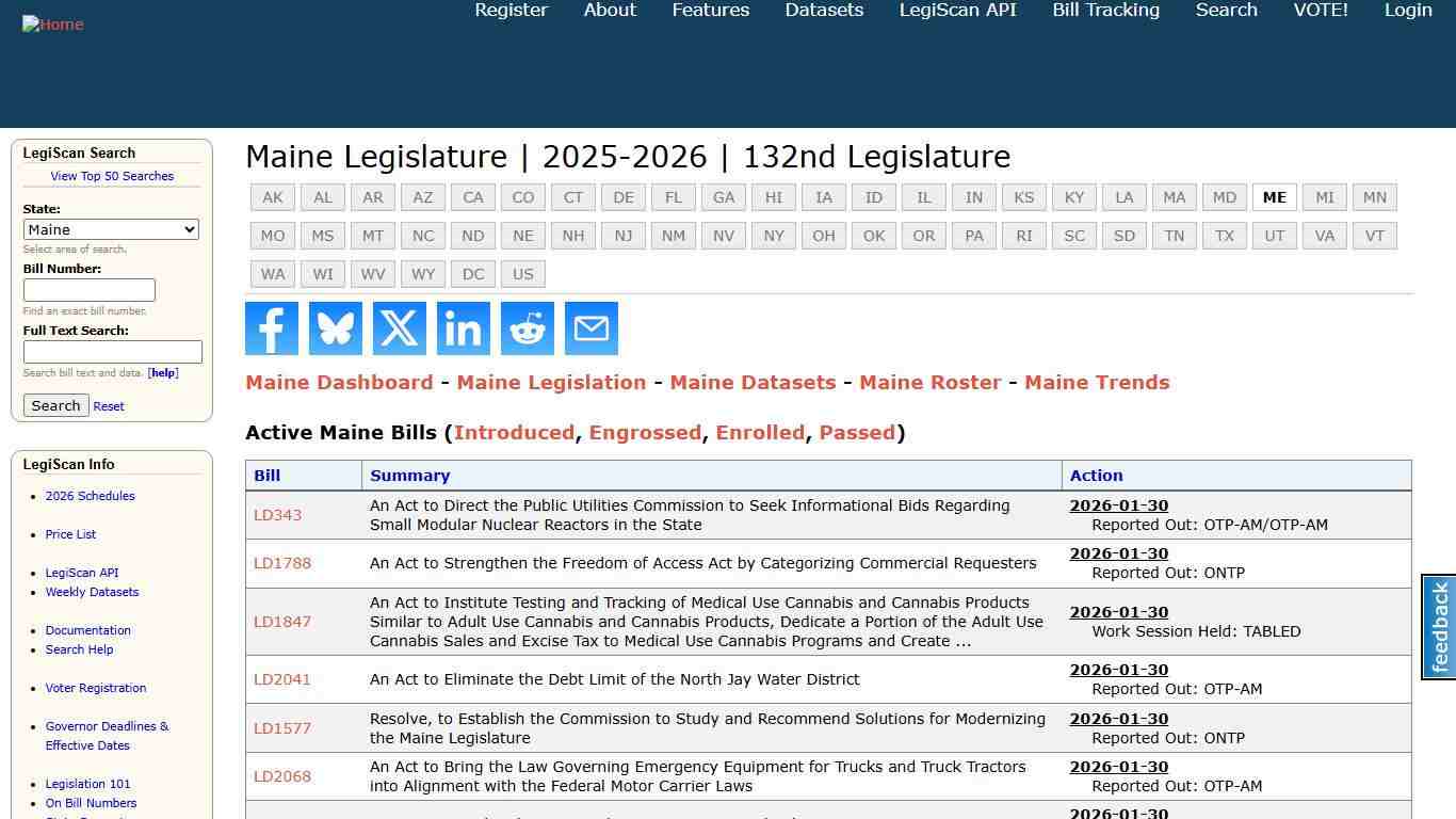 Maine Legislature 2025-2026 132nd Legislature LegiScan
